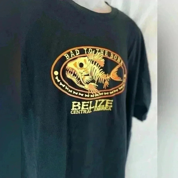 BELIZE Bad To The Bone Black Fish T Shirt top men’s Size XXL Central America - Picture 4 of 12